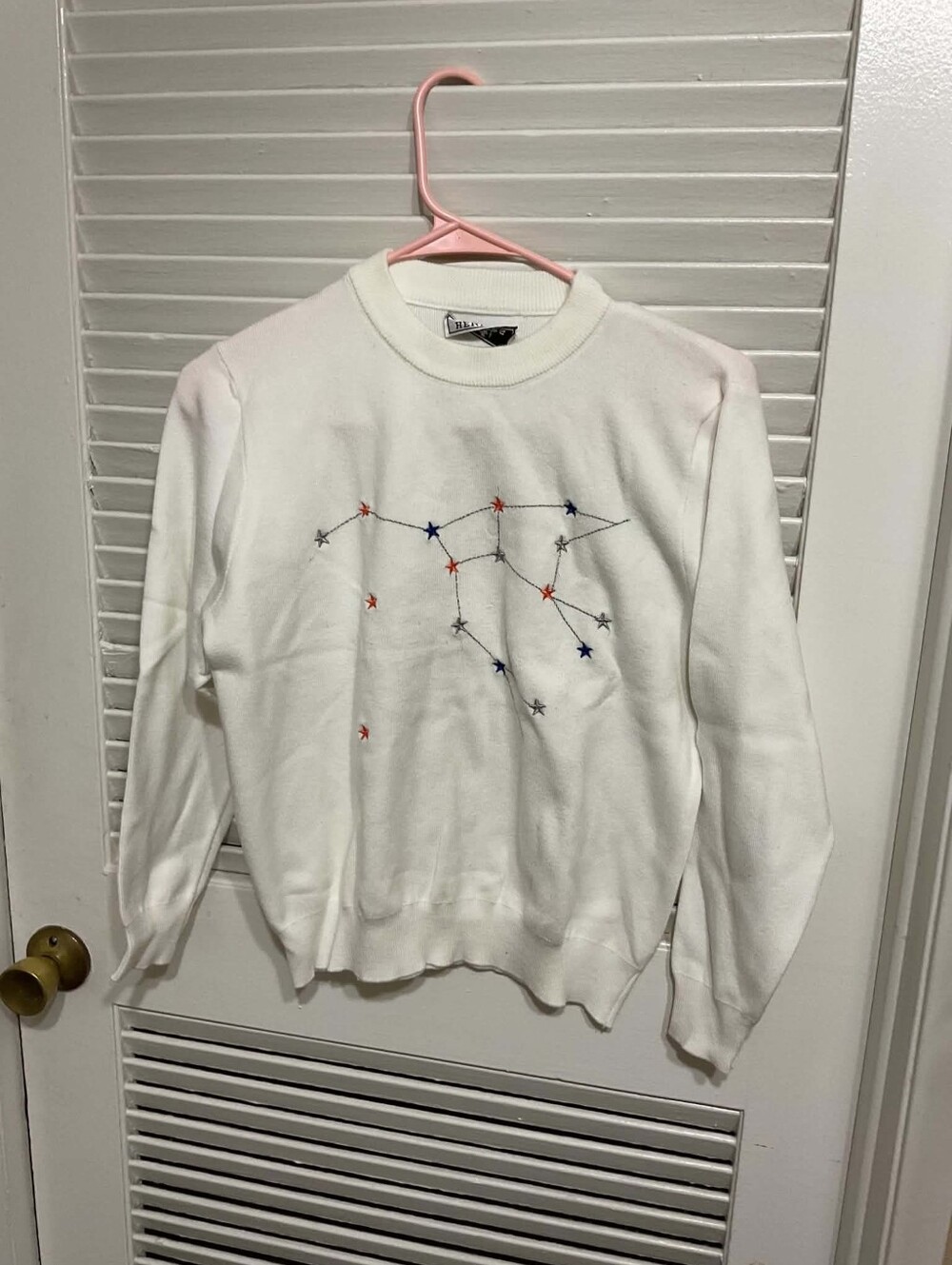 White Embroidered Star Constellation Sweater -